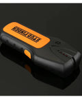 Heavy Duty Stud Finder And Wall Scanner With Metal Detector Mode To Track Wood Studs Electrical Circuits And Plumbing Lines Offering Slick Handling Audible Alarms And Bright Flashes For No Sweat Home Improvements 2 Pack shown from a side angle on a reflective surface.