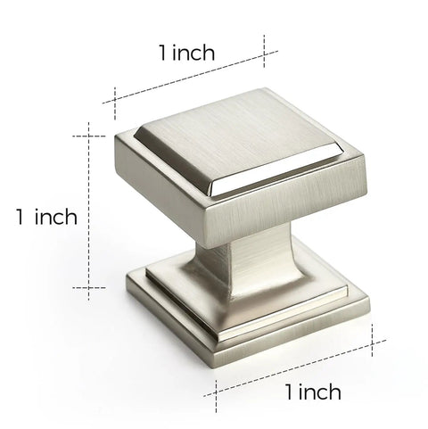 30 Pack Brushed Nickel Square Cabinet Knobs And Drawer Pulls Set For Kitchen Cabinets shown with size dimensions