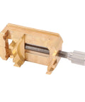 Solid Mini Vise Clamp With Soft Copper Jaws For Watch Repair Jewelry Making Electronics And Woodworking Projects, heavy-duty tool showing copper jaws and adjustable screw.