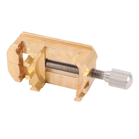 Solid Mini Vise Clamp With Soft Copper Jaws For Watch Repair Jewelry Making Electronics And Woodworking Projects, heavy-duty tool showing copper jaws and adjustable screw.