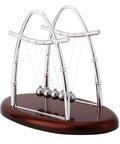 Desktop Pendulum Balance Balls Desk Toy With Steel Frame, Classic Cradle Physics Demonstration Of Momentum And Energy on wood base