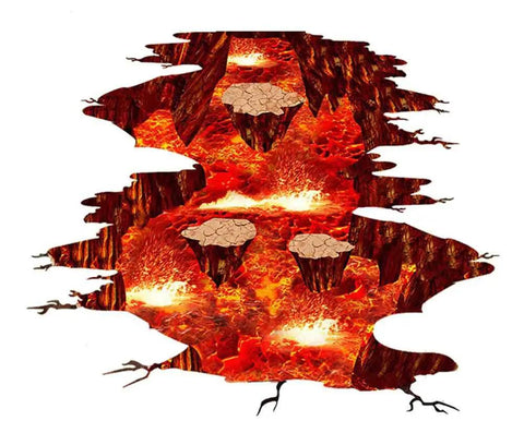 Epic 3D Volcano Wall Decals Kit With Fire And Lava Effect, Removable PVC Murals for Kids Room, dramatic lava and fire scene.