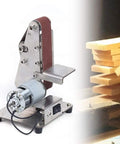 Hella Smooth Dual Bearing Mini Bench Belt Sander Including Ten Premium Sanding Belts For Polishing Grinding And Workshop Professional Tool Sharpening At Variable Speeds with metal body and grinding belt.