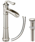Vessel Sink Faucet With Waterfall Style In Brushed Nickel, Tall Farmhouse Style With Pop Up Drain And Supply Lines
