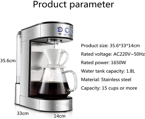 Fully Automatic Bean To Cup Coffee Machine Featuring Adaptive Grinding And Steady Temp Control, 1650W Stainless Steel Espresso And Cappuccino Maker dimensions and details.