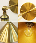 Built Tough Industrial Metal Swing Arm Wall Sconce Adjustable E27 Light Fixture Reinforced Mount close-up of gold finish and arm details.