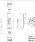 Technical drawing of Rail Mount Rocker Switch Module For 10 Amp Power, Compatible With 250VAC Or 50VDC, One Channel, Easy On Off Rocker