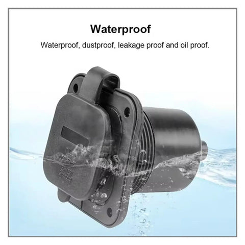 Heavy Duty 15A 125V Nema 5-15R Rv Socket Waterproof Outdoor Electrical Outlet for Campers Boats Trailers and Generators close-up in water.