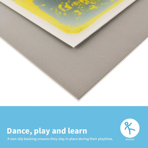 Close-up of Liquid Sensory Floor Tiles Set 11.8 Inch Square Multicolor For Kids Interactive Sensory Play showing anti-slip backing.