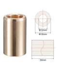 Self Lubricating Cast Brass Sleeve Bearing With 12mm Bore, 18mm Outer Diameter, 30mm Length, side view with dimensions