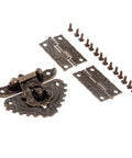 Antique Zinc Alloy Hasp Lock Set With Two Vintage Cabinet Hinges And Screws for wood boxes, jewelry boxes, and gift boxes.