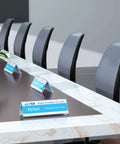 Clear Acrylic Desk Name Plates Pack Of 12, 3x8.5 Inch Tent Style Name Plate Holders on conference table