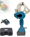 LwiftGal Cordless Electric Wire Scissors Portable Ratchet Cable Cutter For Copper Aluminum Armored Cables Rechargeable Power Tool in blue with charging dock.