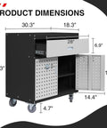 Mobile Garage Storage Cabinet With Wheels Pegboard Drawer And Adjustable Shelf For Tools And Hardware Built In Door Pegboard For Hanging Heavy Duty Easy Roll Metal Tool Cabinet For Workshop Organization, 34.3" high