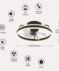 20 Inch Low Profile Ceiling Fan With Lights Dope Modern Flush Mount Dimmable LED Chandelier Glow Black Features