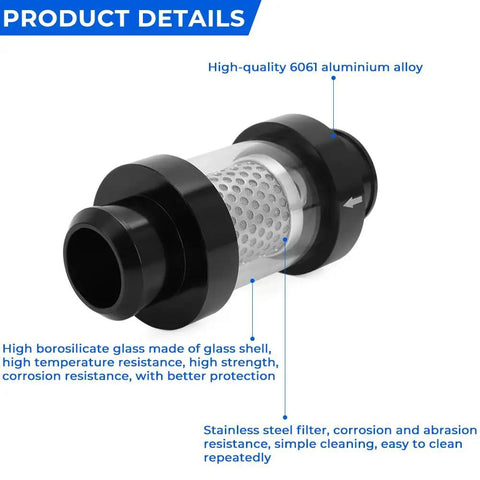 1-1/2 Inch Universal Inline Heater Core Coolant Filter And Inspection System With Stainless Steel Mesh Filter, front view