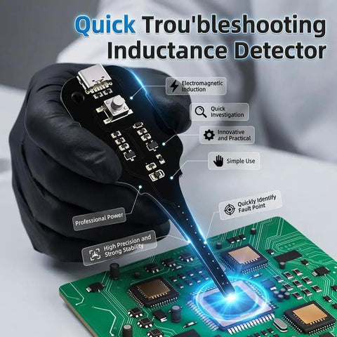 Inductance Tester For In Circuit Coils And PCBs Portable Coil And Inductor Detector used on motherboard with LED guidance.