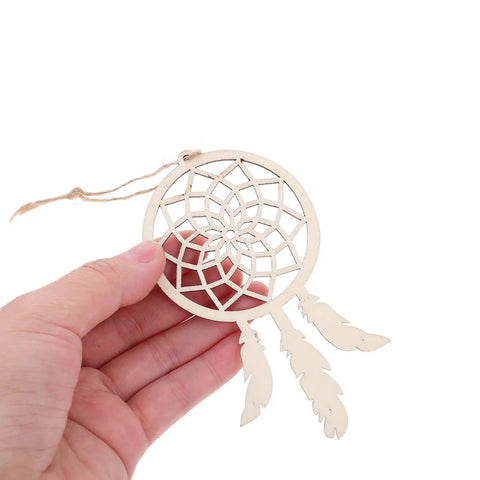 Wooden Dream Catchers DIY Kit With Hollow Design 50 Pcs Boho Style Wood Pendants, unfinished wood dream catcher pendant with feathers
