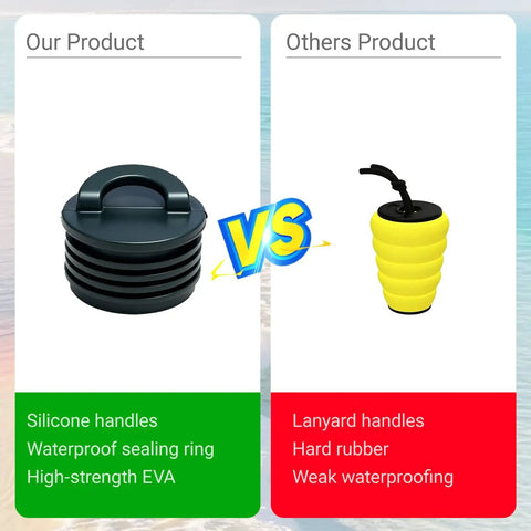 Comparison of Large 8 Pack Kayak Scupper Plugs Kit With Silicone Handle vs competitor's product with lanyard handle.