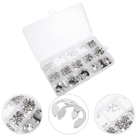 External Snap Ring Assortment Kit Stainless Steel 1.5 to 15 mm Clips 400 Pieces Retaining Ring Hardware for Quick Repairs DIY Friendly Durable Easy Install for Tools Machinery and Automotive Projects in organizer case