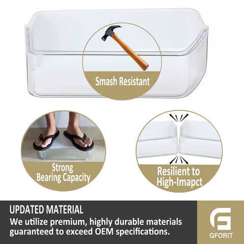 Clear smash-resistant right side refrigerator door shelf replacement for RF263BEAESG AA RF263TEAESG series with durability features.