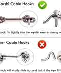 Stainless Steel Heavy Duty Gate Hook and Eye Latch for Door Window Cabinet comparison image showing secure and loose fittings.