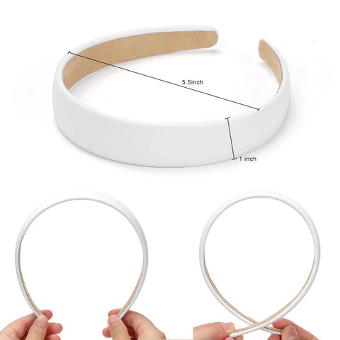 Wide 1 Inch Ultra Soft PU Leather Headband For Women Girls Comfortable Padded Faux Hair Band, shown from multiple angles.