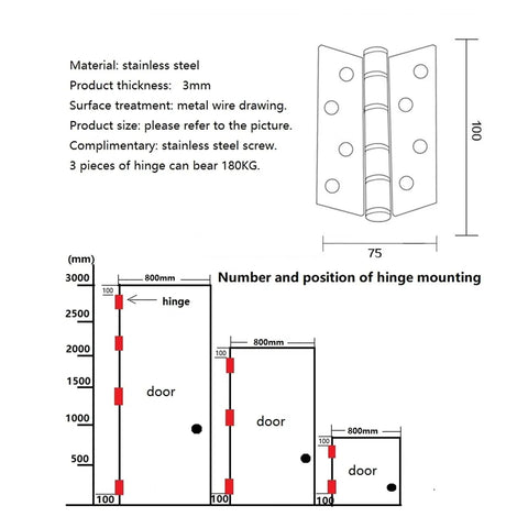 Diagram of Two Pack 4 Inch Ball Bearing Flush Hinges Stainless Steel For Cabinets And Doors With Screws, Smooth Silent Operation