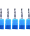 Front view of five-piece Three Thirty Second Inch Carbide End Mill Set With Four Flute Micro Grain Bits for CNC Milling Tools