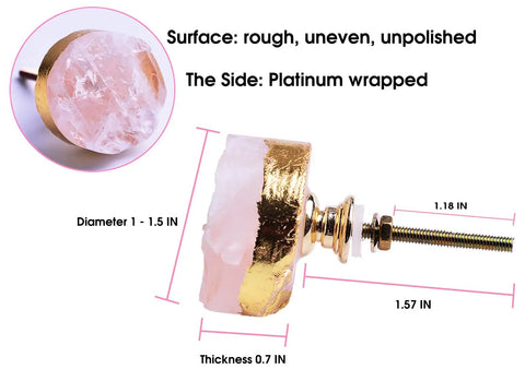 Rose Quartz Crystal Cabinet Knobs Set of 4 Gold Plated Round Dresser and Cupboard Drawer Handles Pink Stone Kitchen Cabinet Hardware dimensions