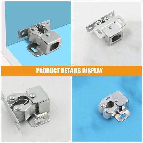 Stainless Steel Cabinet Door Latch Roller Catch Ball Catch Hardware Set. Easy to install, quiet, silver finish, spring loaded.