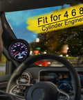 WaterWich oil pressure gauge kit, 0–100 psi, 2-inch (52 mm) dial mounted on a car’s A-pillar