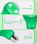 Green A19 LED Light Bulbs For Christmas Decoration 60W Equivalent E26 Base 9W 600 Lumens durability and installation features