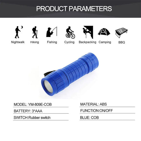 30 Pack Mini Flashlight Set With COB LED, Handheld Lights, Five Colors, Lanyards Included, blue ABS flashlight on display