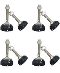 Heavy Duty Adjustable Leveling Feet For Workbenches Featuring Rotating Four Inch Bases With M18 Threads, showing four black bases with steel screws.
