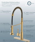 Brushed Gold Kitchen Faucet With Soap Dispenser And Deck Plate for RV And Farmhouse Sinks, Single Handle Pull Down Sprayer