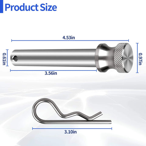Stainless Steel Five Eighth Inch Hitch Pin And Lock Clip For Two Inch And Two Point Five Inch Receiver Hitches, side view