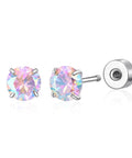 G23 Titanium 5 mm Cz Flatback Earrings Featuring Secure Screw Back 20 Gauge Posts Hypoallergenic Studs with rainbow cubic zirconia.