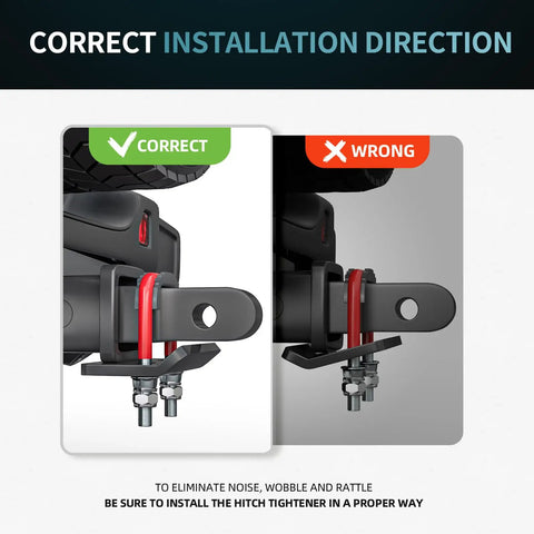 Correct and incorrect installation of Beefy Heavy Duty Hitch Tightener And Anti Rattle Clamp For One And A Quarter Inch And Two Inch Receivers