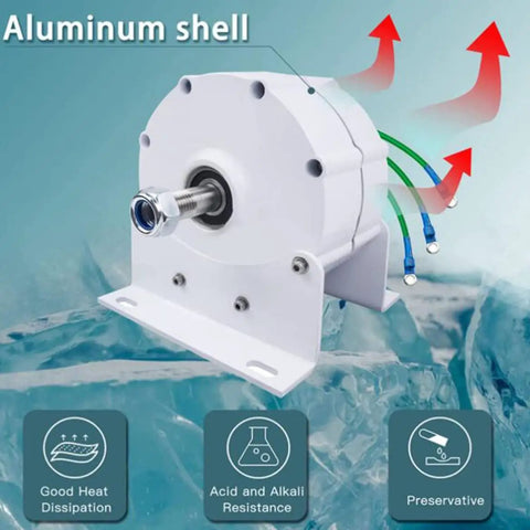 Rock Solid Wind Turbine Generator Delivering 5000W To 10000W Output featuring aluminum shell and heat dissipation design.