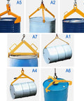 Heavy Duty Vertical Drum Lifting Clamp Made From Tough Steel For Safe Handling Of 1200 Lbs Plastic And Metal Drums, various angles.