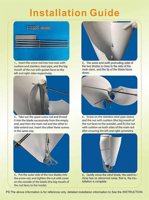 Installation guide for Two Blade Vertical Axis Wind Turbine With Controller For Marine RV And Home Use Off Grid Ready