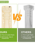 Comparison of 27.6 Inch Concrete Roman Column Molds Set 2 Piece Balustrade Molds for Cool Garden Fence Decor Poolside Railing DIY Cement Plaster Casting Outdoor Masonry Tool, showing thick plastic with buckle against thin plastic without buckle.