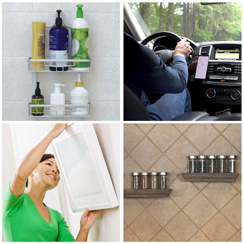 Nano Tech Double Sided Tape used in various settings for mounting, from car phone holder to wall shelves for kitchen spices