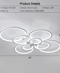 Cool 8-Ring LED Dimmable Ceiling Light With Remote, white finish, flush mount design, dimensions 40x31 inches, for modern interiors.