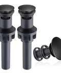 Two Pack Universal Bathroom Sink Drain Stopper With Overflow Push And Seal Pop Up Strainer Basket Ultra Matte Black