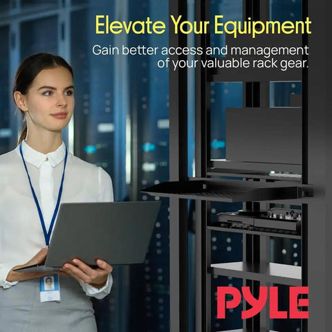 Set Of Two 19 Inch 1U Vented Rack Shelves For Server Cabinets and Network Racks With Perforated Steel Build, shown installed.