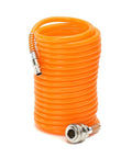 Coiled air hose, orange, compatible with Badass Professional Grade Pneumatic Sprayer Kit for garage jobs.