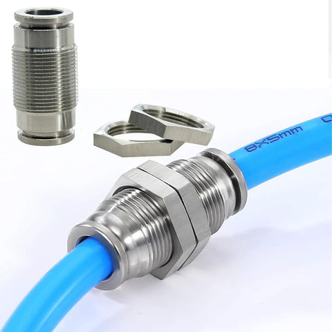 2-Pack 304 Stainless Steel Bulkhead Union Quarter Inch Tube OD Push-To-Connect Pneumatic Quick Connect Air Fitting