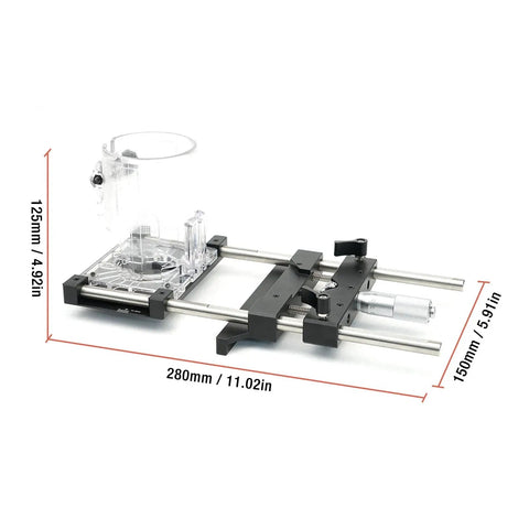 Pro Grade Aluminum Router Fluting Jig With.01mm Precision, 0 To 18mm Adjustment Range, 65mm Length, shown in detailed view